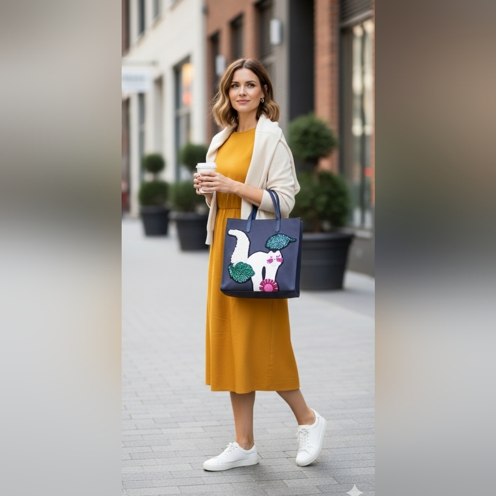 Kate Spade Rare Kitty Embellished Extra Large North South Tote EUC - Picture 3 of 9